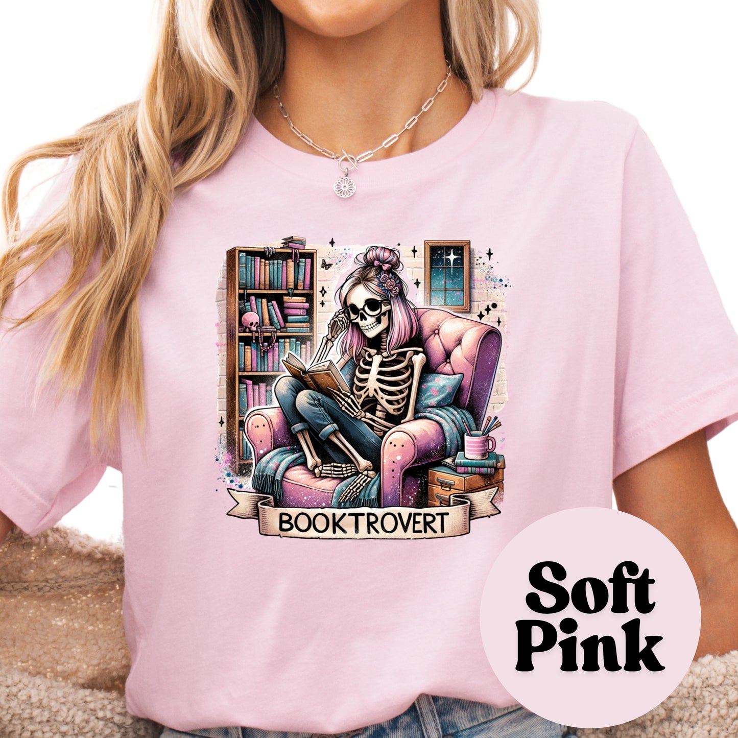 Booktrovert Shirt – Cozy Skeleton Reading Tee – Funny Introvert Book Lover Shirt – Spooky Bookish Graphic Tee – Goth Bookworm Gift