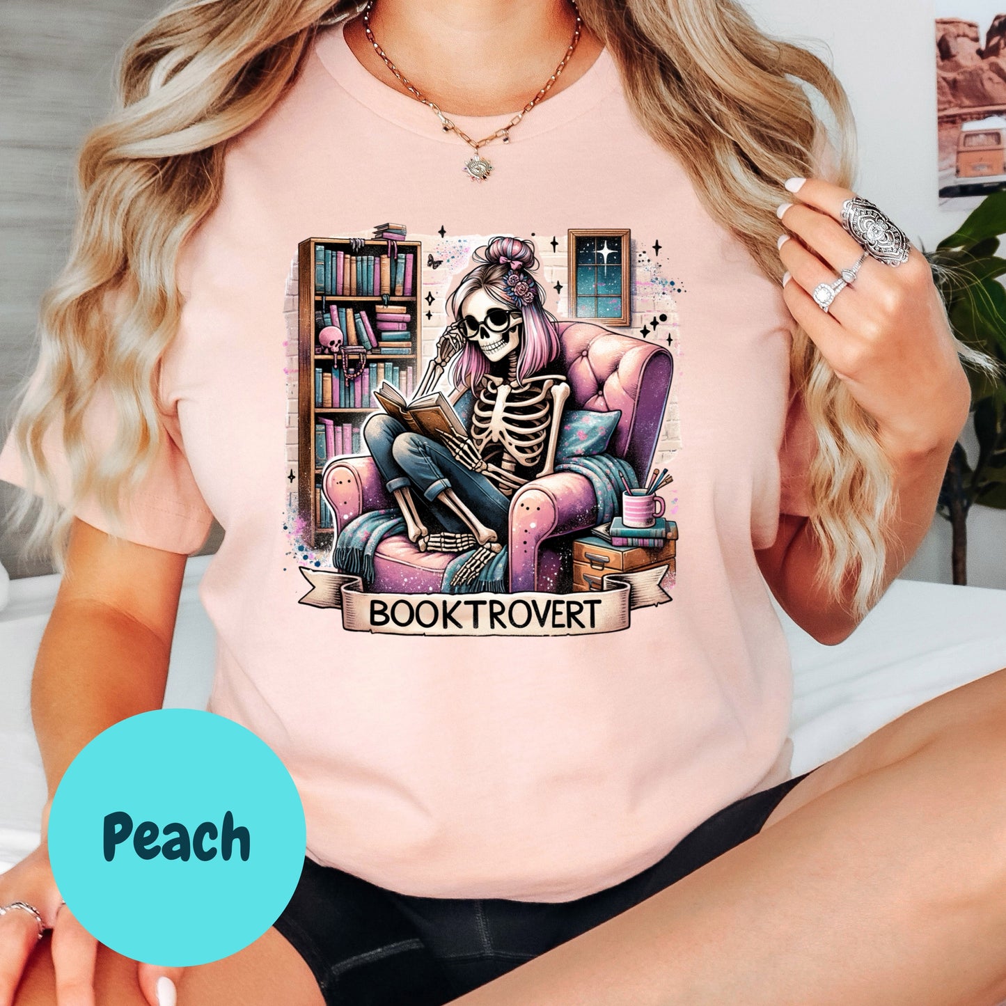 Booktrovert Shirt – Cozy Skeleton Reading Tee – Funny Introvert Book Lover Shirt – Spooky Bookish Graphic Tee – Goth Bookworm Gift