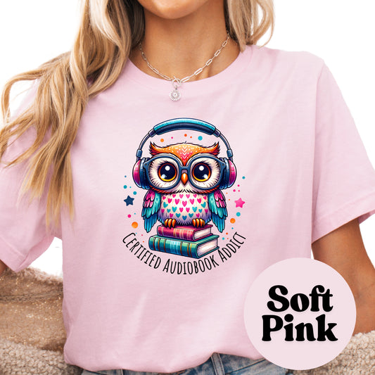 Certified Audiobook Addict Shirt – Cute Owl in Headphones Tee – Funny Audiobook Lover Gift – Bookish Graphic Tee – Listener Reader Shirt