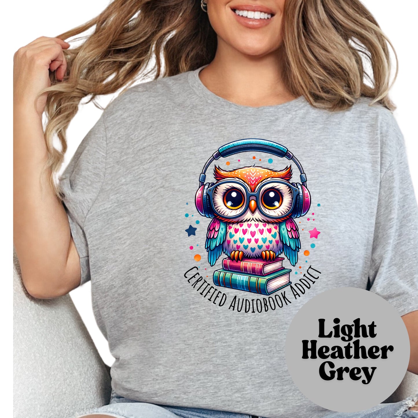 Certified Audiobook Addict Shirt – Cute Owl in Headphones Tee – Funny Audiobook Lover Gift – Bookish Graphic Tee – Listener Reader Shirt