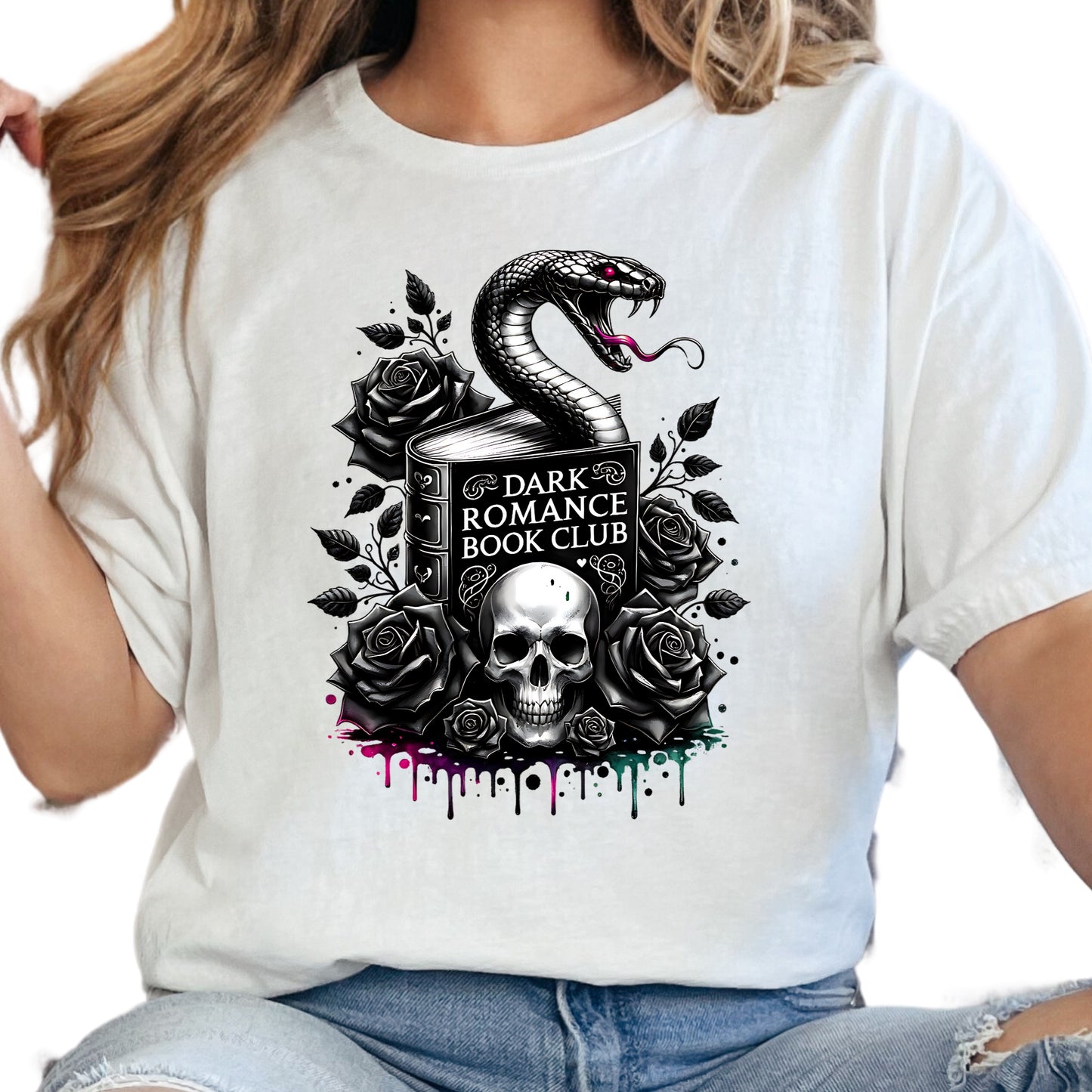 Dark Romance Book Club Shirt – Gothic Snake and Skull Book Tee – Spicy Romance Reader Shirt – Morally Gray Men Gift – Edgy Book Lover Tee