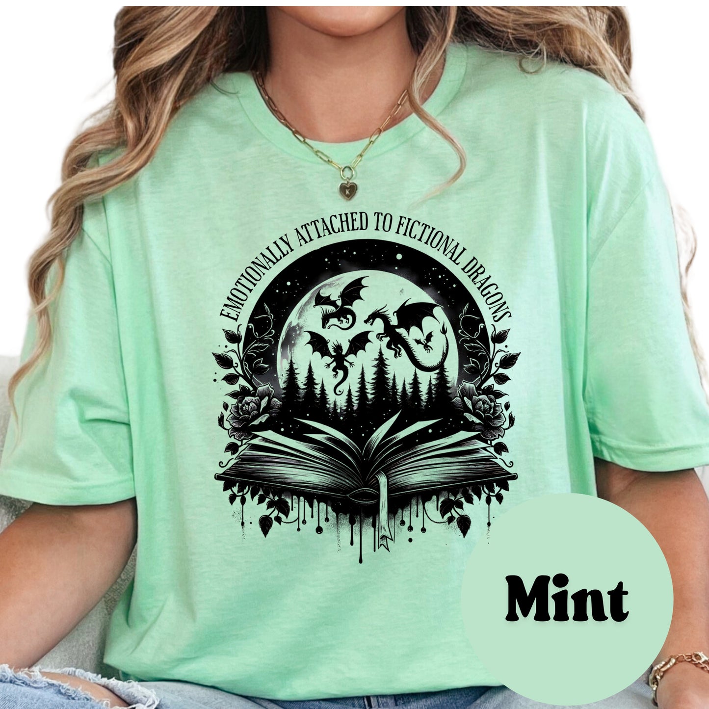 Emotionally Attached to Fictional Dragons Shirt – Fantasy Book Lover Tee – Dark Dragon Reader Shirt – Bookish Graphic Tee – Romantasy Gift Shirt