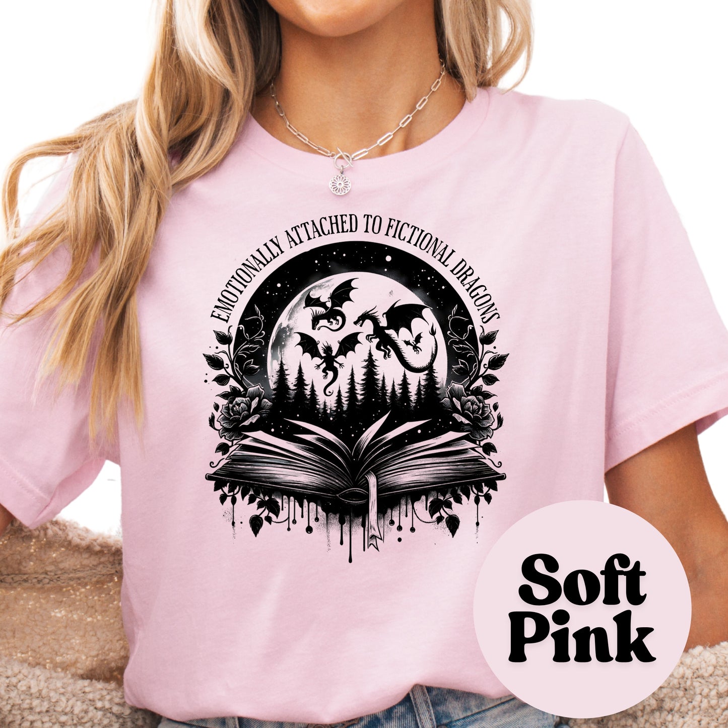 Emotionally Attached to Fictional Dragons Shirt – Fantasy Book Lover Tee – Dark Dragon Reader Shirt – Bookish Graphic Tee – Romantasy Gift Shirt