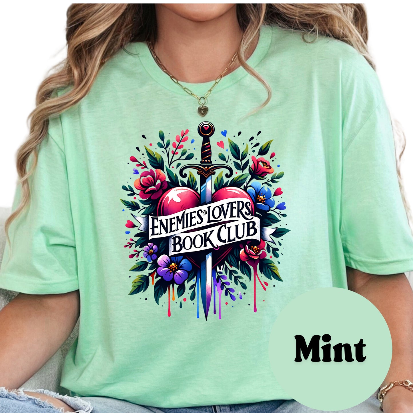 Enemies to Lovers Book Club Shirt – Romantic Fantasy Reader Tee – Bookish Sword Through Heart Shirt – Spicy Book Club Gift – Romantasy Merch