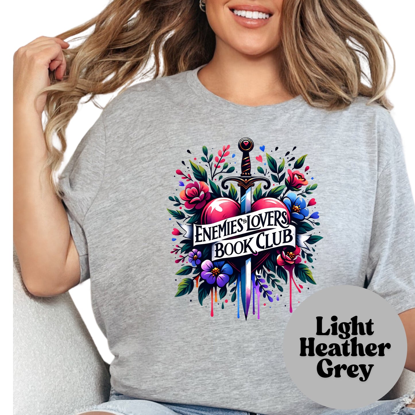 Enemies to Lovers Book Club Shirt – Romantic Fantasy Reader Tee – Bookish Sword Through Heart Shirt – Spicy Book Club Gift – Romantasy Merch