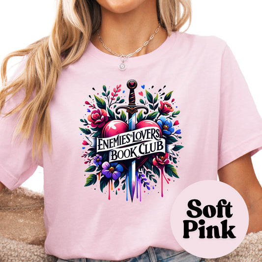 Enemies to Lovers Book Club Shirt – Romantic Fantasy Reader Tee – Bookish Sword Through Heart Shirt – Spicy Book Club Gift – Romantasy Merch
