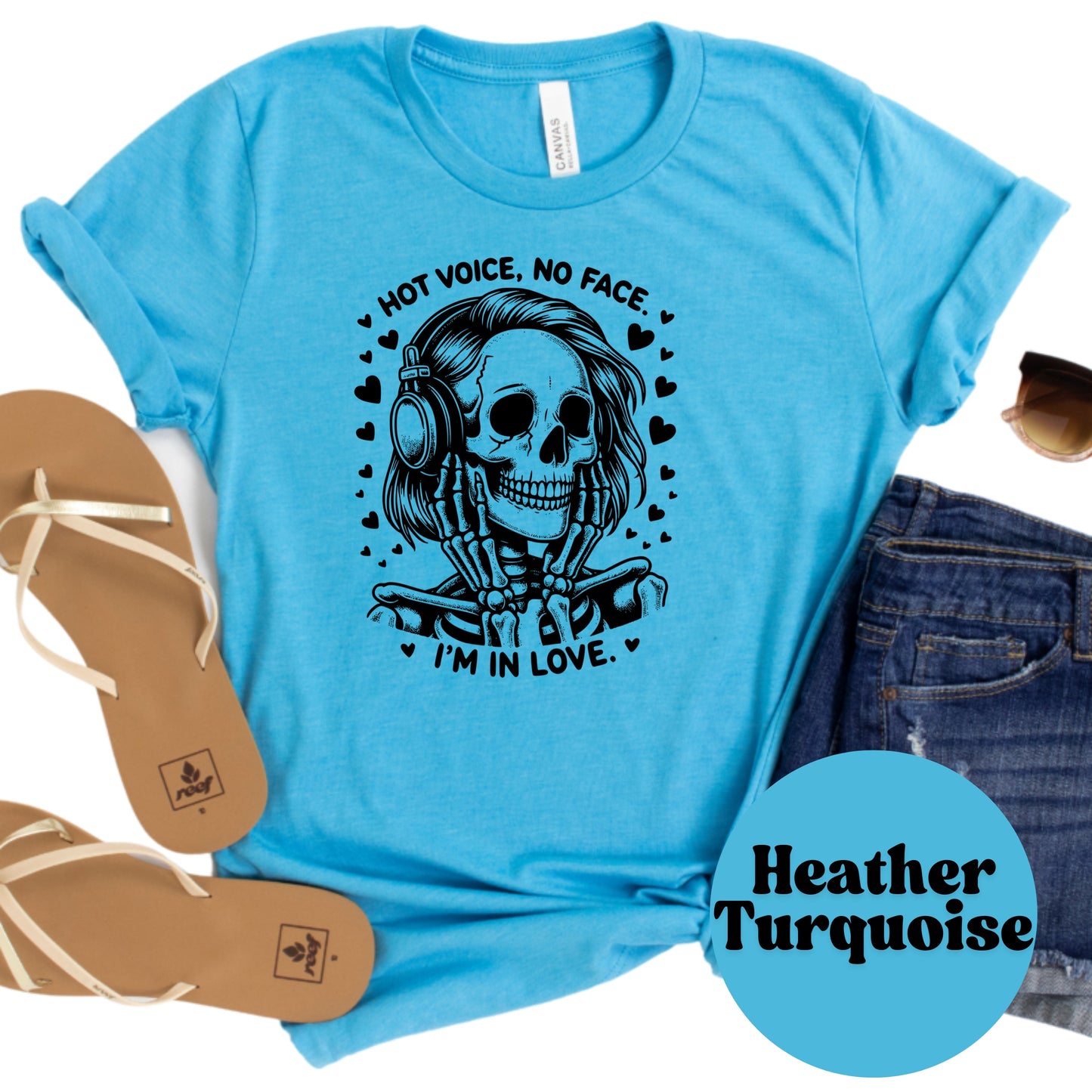 Hot Voice No Face Shirt, Smutty romance Narrator Tee – Skeleton Headphones Top – Booktok Shirt – Audio Lover Gift – Romance Tropes Shirt