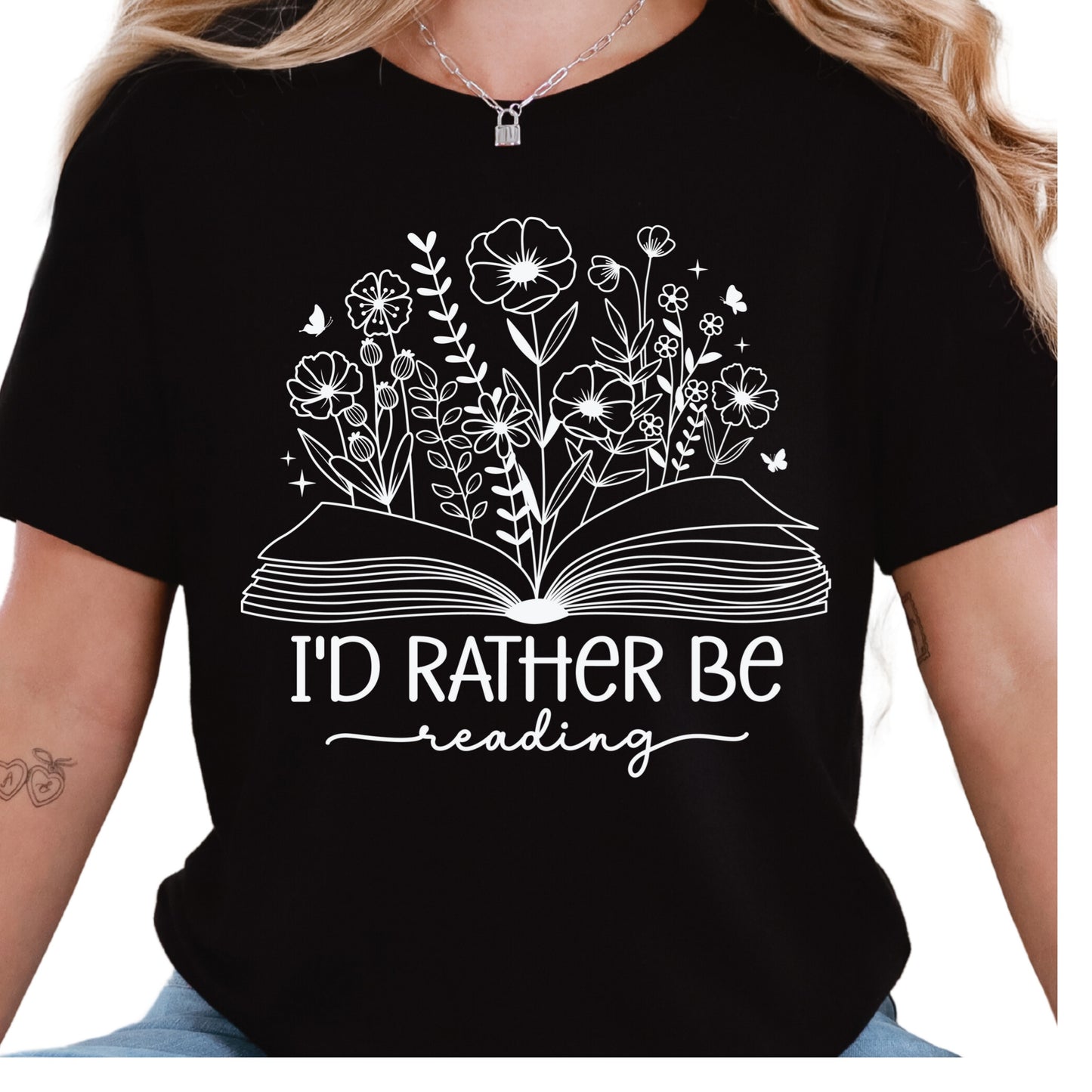 I'd Rather Be Reading Shirt – Floral Book Lover Tee – Aesthetic Reader Gift – Cute Literary Shirt – Heather Charcoal T-Shirt for Bookworms