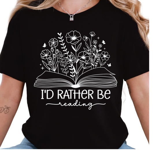 I'd Rather Be Reading Shirt – Floral Book Lover Tee – Aesthetic Reader Gift – Cute Literary Shirt – Heather Charcoal T-Shirt for Bookworms
