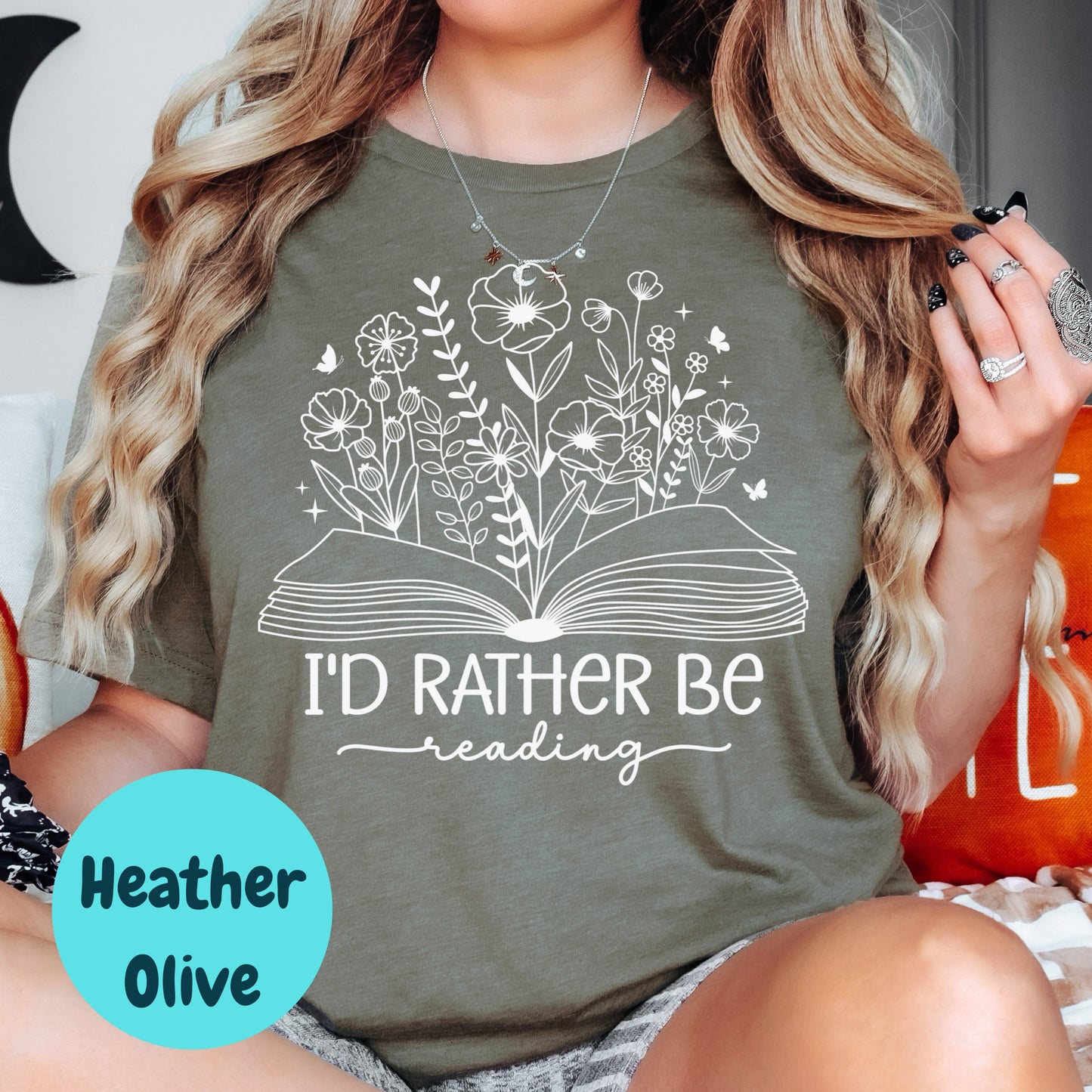 I'd Rather Be Reading Shirt – Floral Book Lover Tee – Aesthetic Reader Gift – Cute Literary Shirt – Heather Charcoal T-Shirt for Bookworms