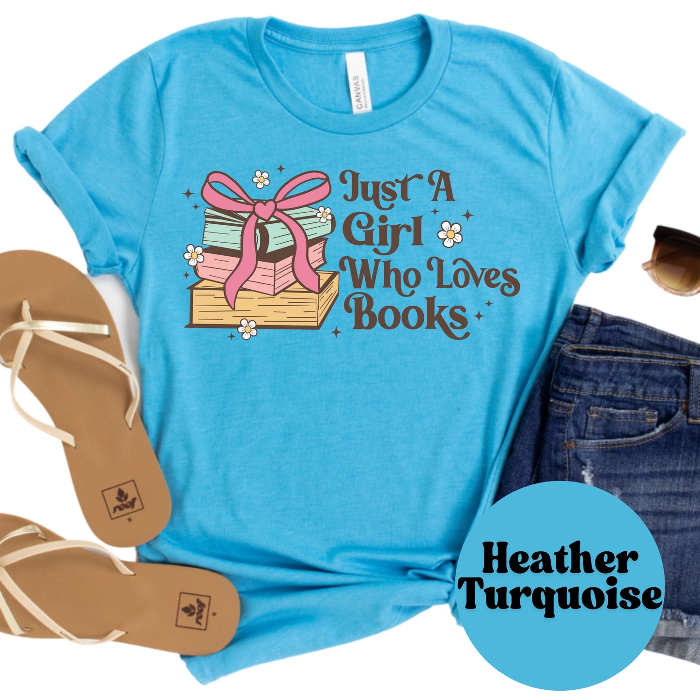 Just a Girl Who Loves Books Shirt – Cute Book Lover Tee – Retro Book Stack Shirt – Girly Bookworm Gift – Reading Graphic Top
