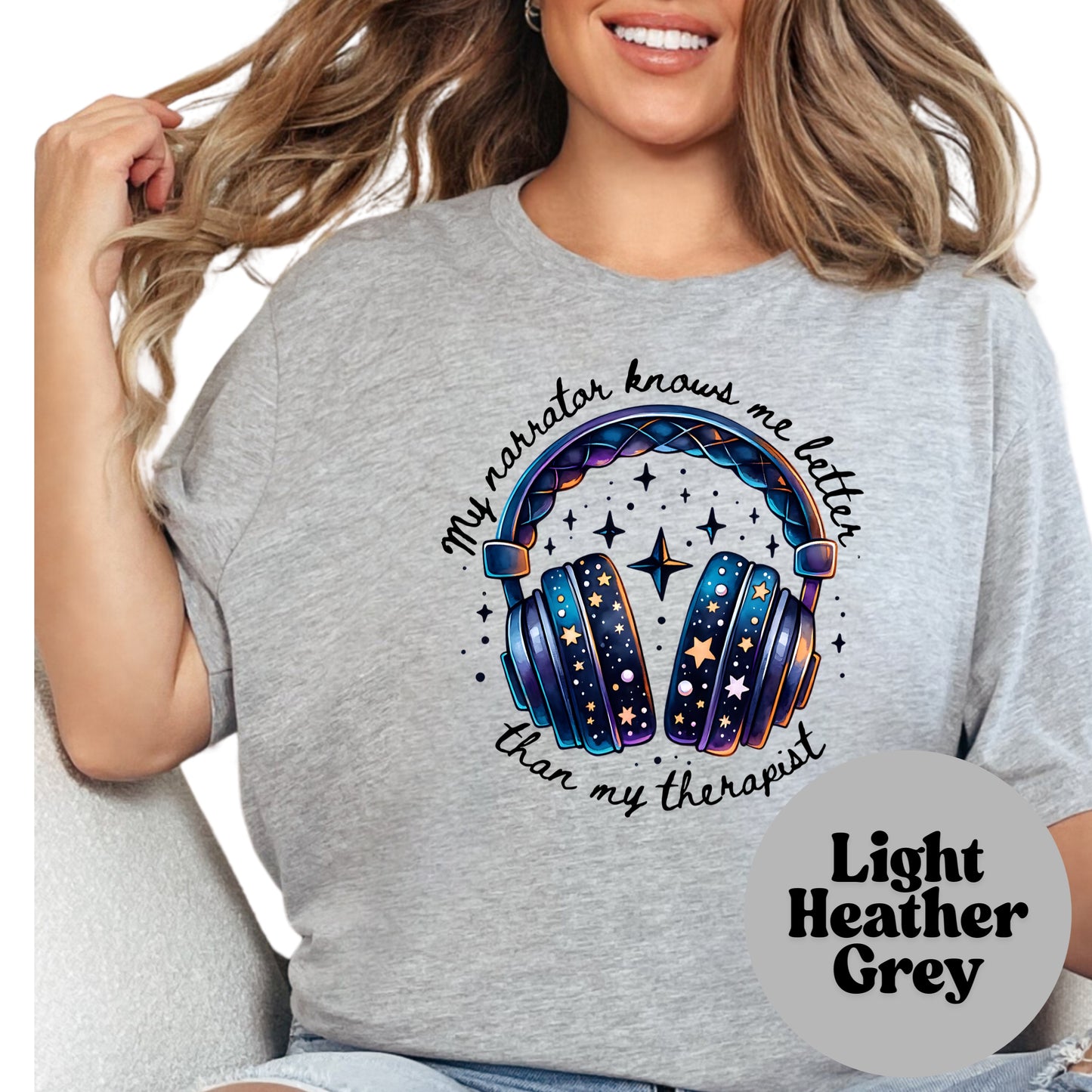 My Narrator Knows Me Better Than My Therapist Shirt – Funny Audiobook Tee – Book Lover Humor Shirt – Bookish Mental Health Shirt – Reader Life Tee