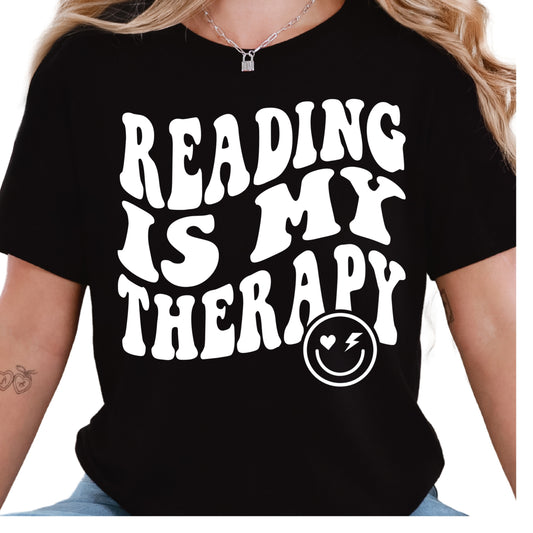 Reading Is My Therapy Shirt – Groovy Book Lover Tee – Mental Health Reading Shirt – Retro Reader Shirt – Therapy Through Books Gift