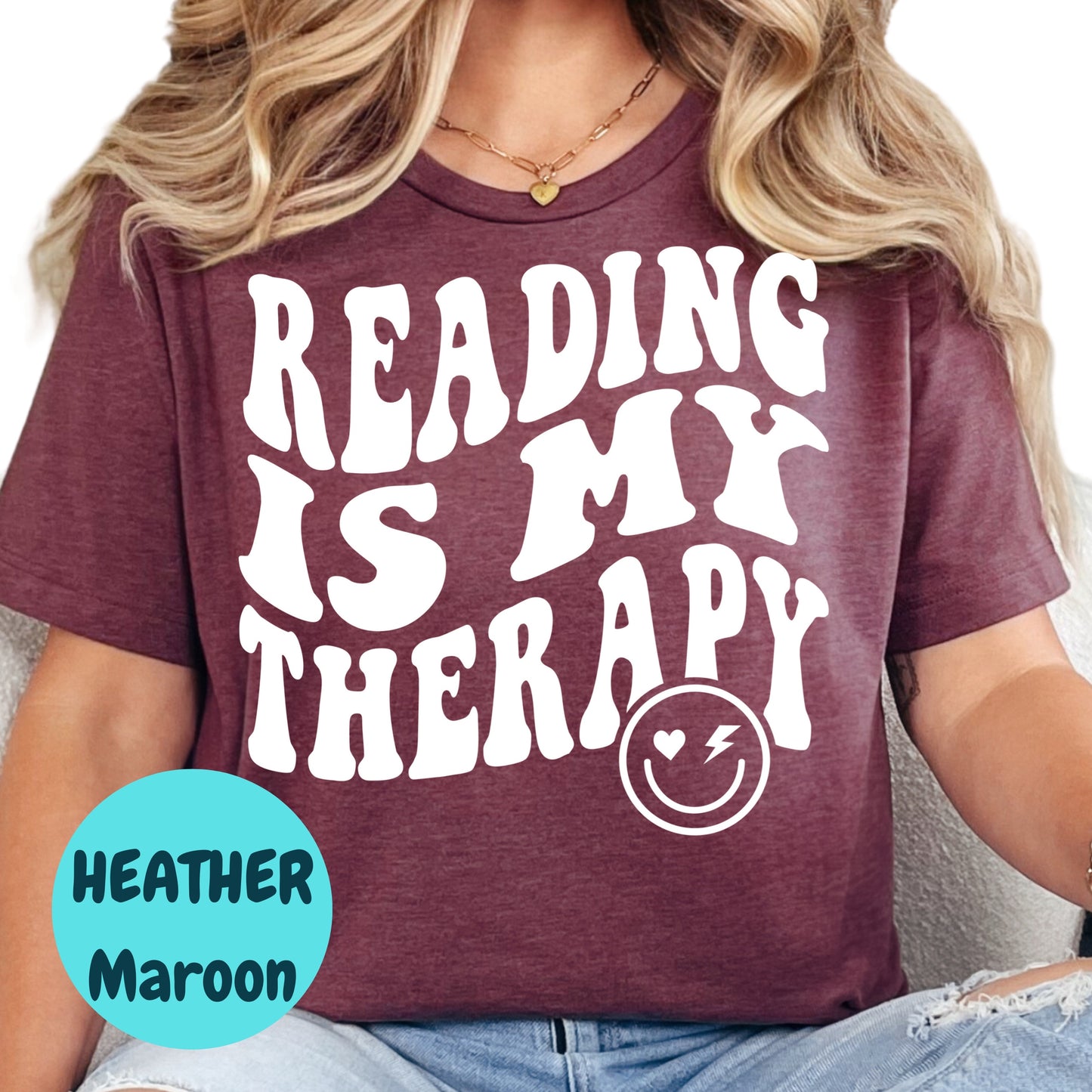 Reading Is My Therapy Shirt – Groovy Book Lover Tee – Mental Health Reading Shirt – Retro Reader Shirt – Therapy Through Books Gift