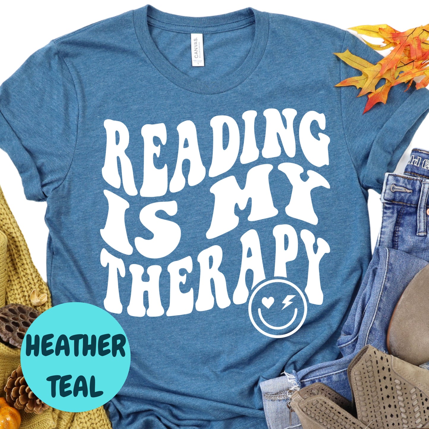 Reading Is My Therapy Shirt – Groovy Book Lover Tee – Mental Health Reading Shirt – Retro Reader Shirt – Therapy Through Books Gift