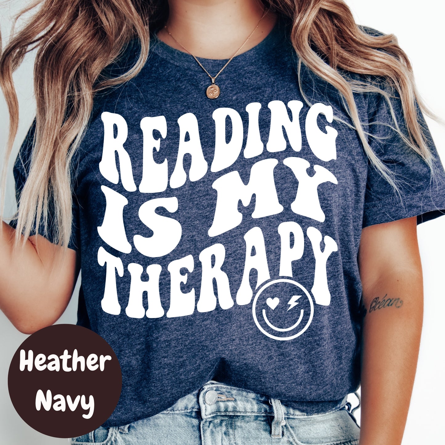 Reading Is My Therapy Shirt – Groovy Book Lover Tee – Mental Health Reading Shirt – Retro Reader Shirt – Therapy Through Books Gift