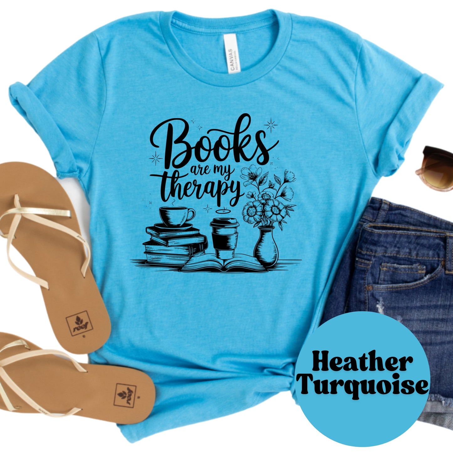 Books Are My Therapy Shirt – Book Lover Graphic Tee – Coffee and Books Reading Shirt – Bookish Self Care Gift – Literary Escape Tee