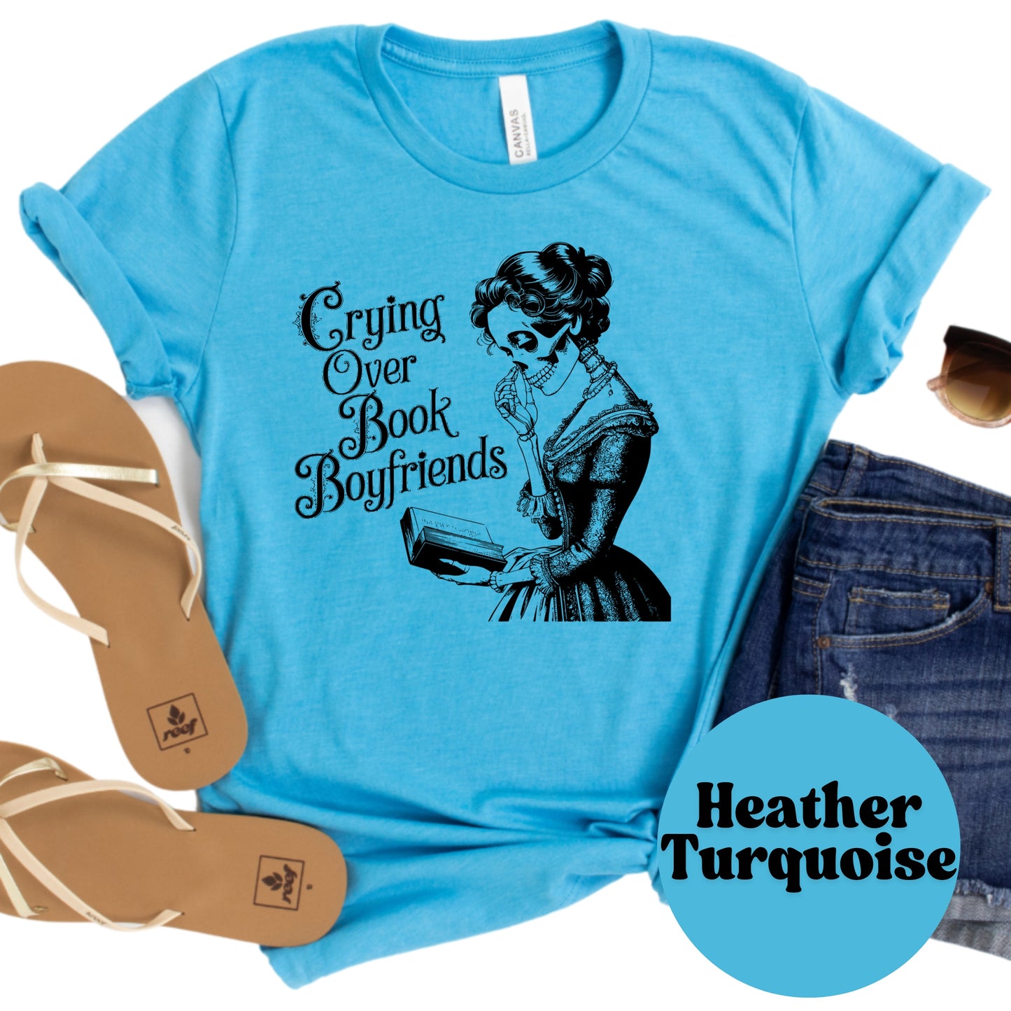 Crying Over Book Boyfriends Shirt – Funny Bookish Skull Tee – Spicy Romance Book Shirt – Book Lover Gift for Romance Readers – Dark Book Humor Tee