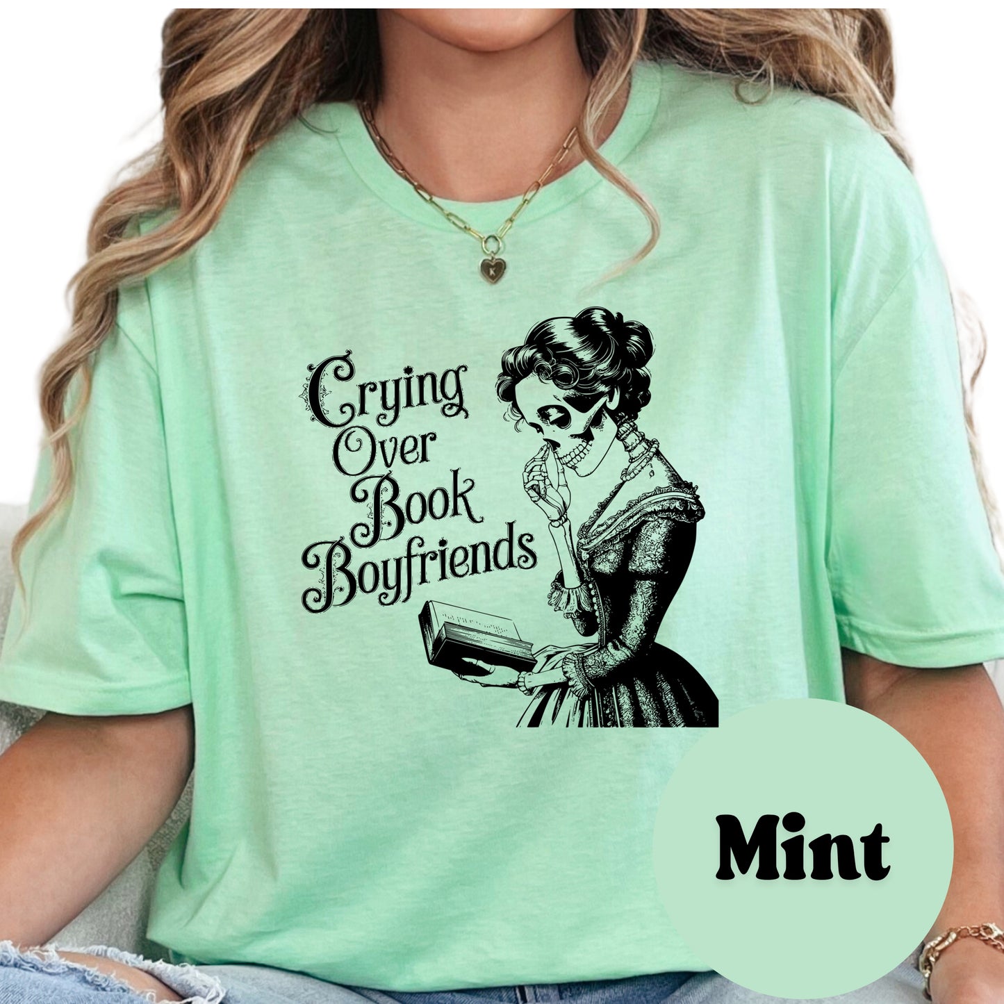 Crying Over Book Boyfriends Shirt – Funny Bookish Skull Tee – Spicy Romance Book Shirt – Book Lover Gift for Romance Readers – Dark Book Humor Tee