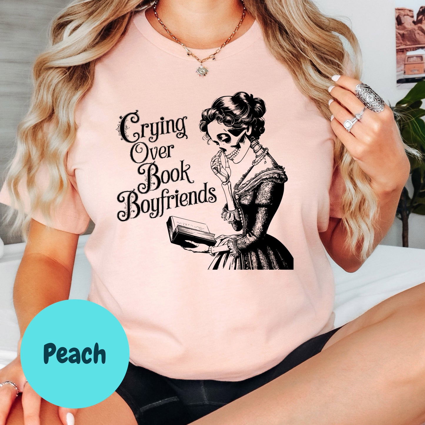 Crying Over Book Boyfriends Shirt – Funny Bookish Skull Tee – Spicy Romance Book Shirt – Book Lover Gift for Romance Readers – Dark Book Humor Tee