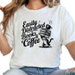 Easily Distracted by Books and Coffee Shirt – Funny Cat Book Lover Tee – Caffeine & Fiction Graphic Shirt – Gift for Readers and Coffee Addicts