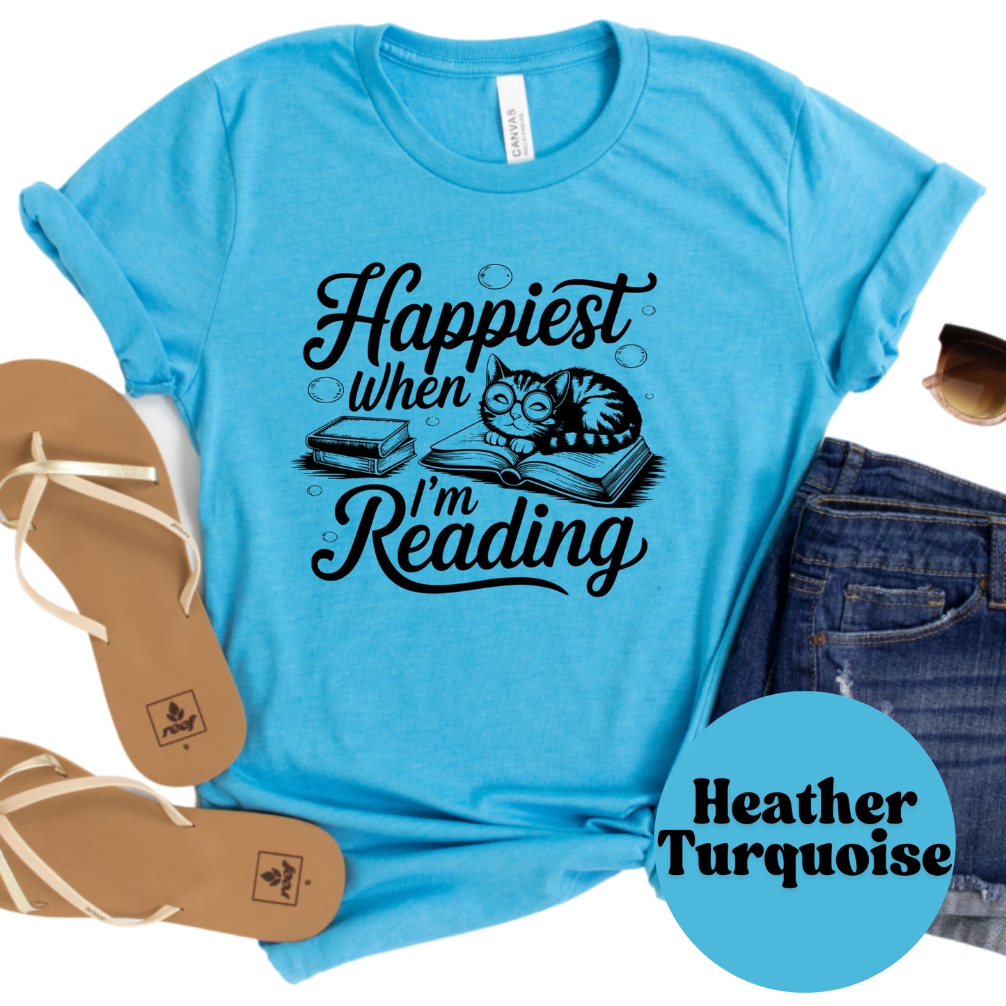 Happiest When I’m Reading Shirt – Cat Book Lover Tee – Cute Bookish Shirt for Readers – Cozy Reading Gift – Bookworm Life Shirt