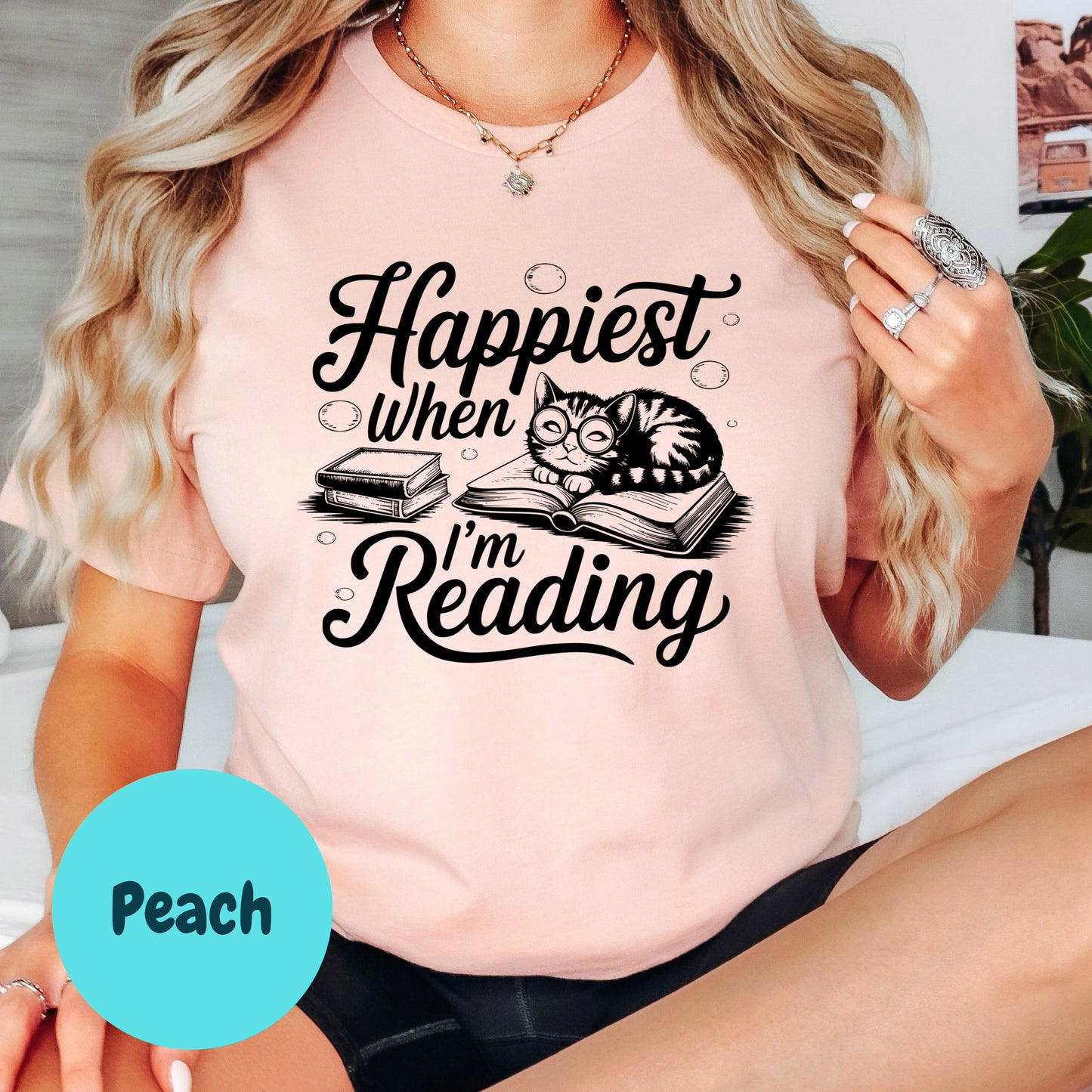 Happiest When I’m Reading Shirt – Cat Book Lover Tee – Cute Bookish Shirt for Readers – Cozy Reading Gift – Bookworm Life Shirt