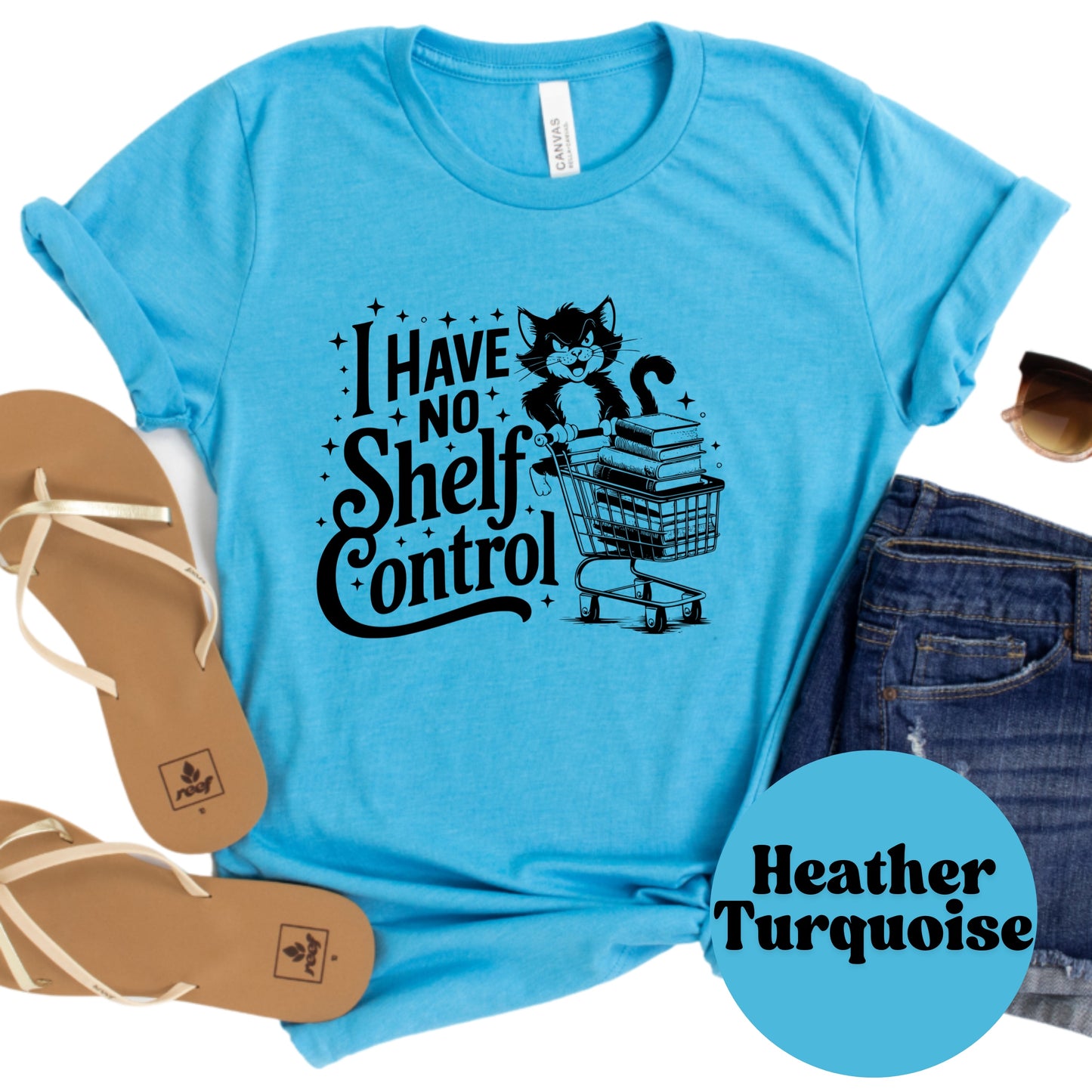 I Have No Shelf Control Shirt – Funny Cat and Book Shirt – Book Lover Gift Tee – Cute Bookish Pun Shirt – Book Shopping Reader Shirt