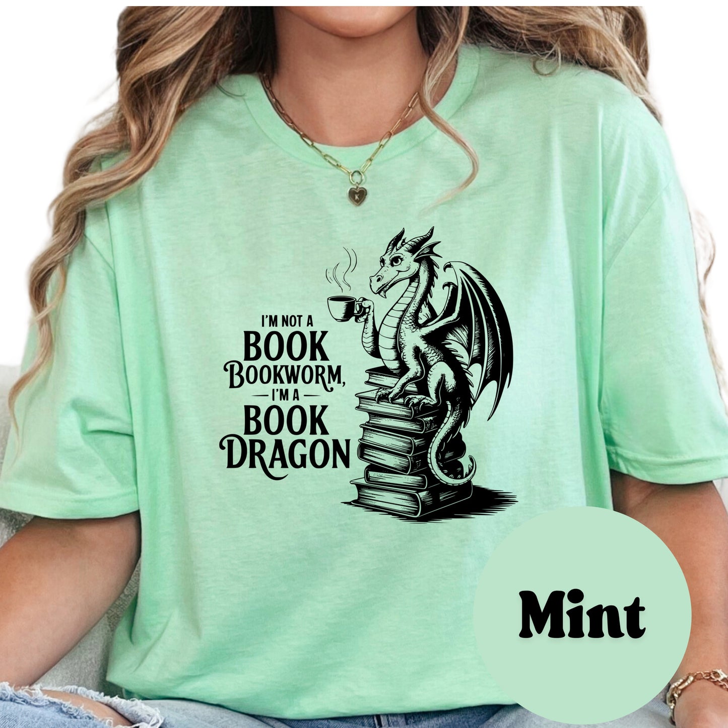 I’m Not a Bookworm I’m a Book Dragon Shirt – Funny Fantasy Reader Tee – Book Lover Dragon Graphic Shirt – Coffee & Books T-Shirt – Fierce Bookish Gift