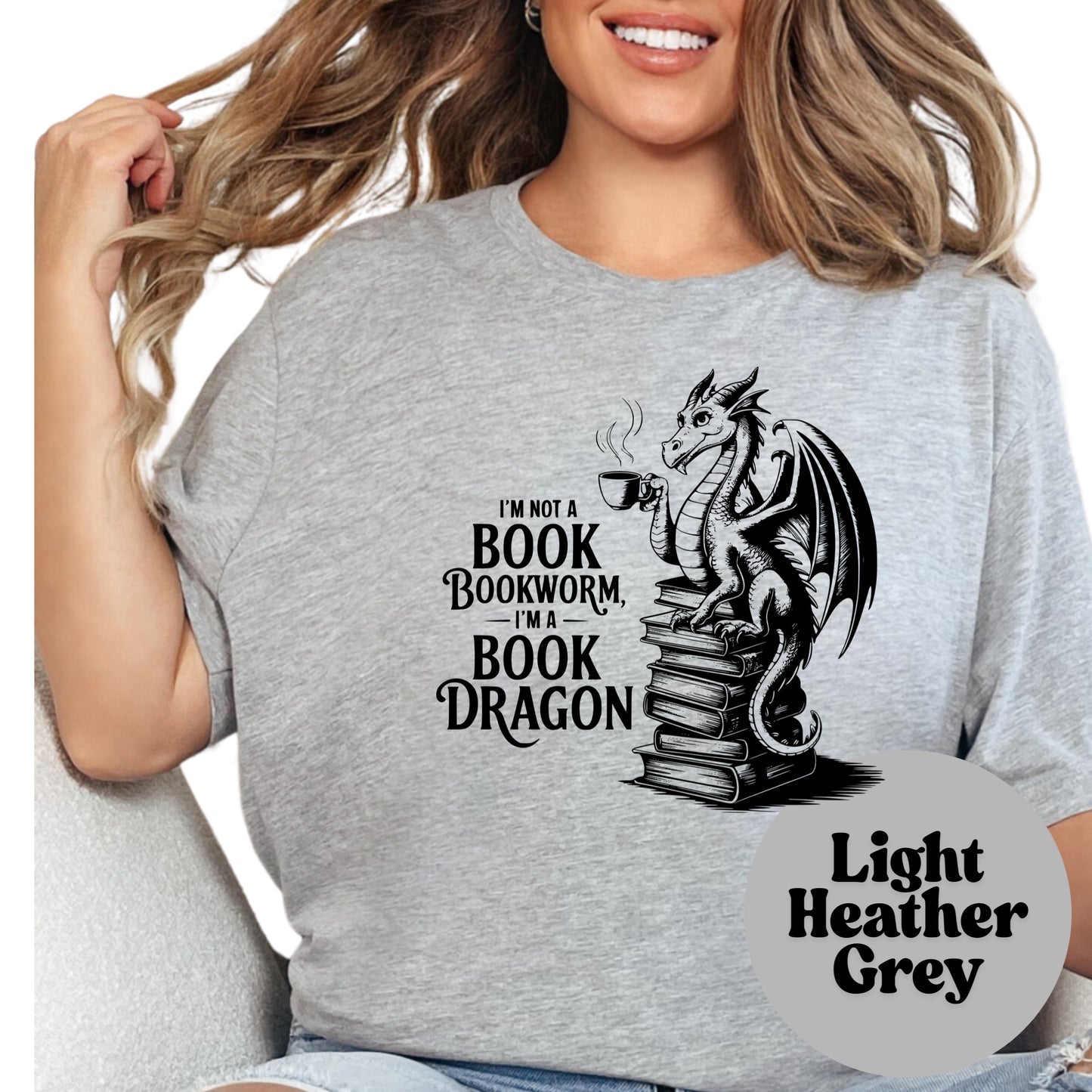 I’m Not a Bookworm I’m a Book Dragon Shirt – Funny Fantasy Reader Tee – Book Lover Dragon Graphic Shirt – Coffee & Books T-Shirt – Fierce Bookish Gift