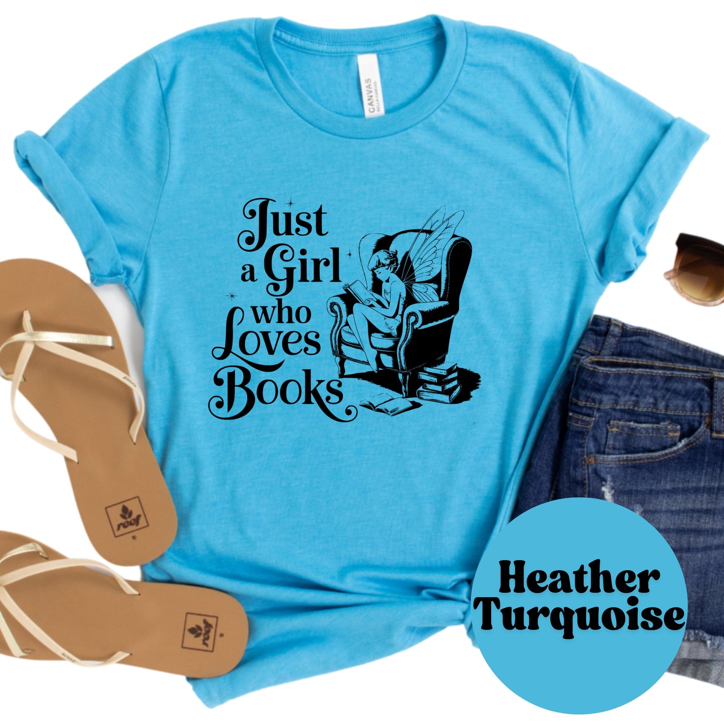 Just a Girl Who Loves Books Shirt – Fairy Book Lover Tee – Whimsical Bookish Graphic Tee – Cozy Fantasy Reader Shirt – Cute Gift for Readers