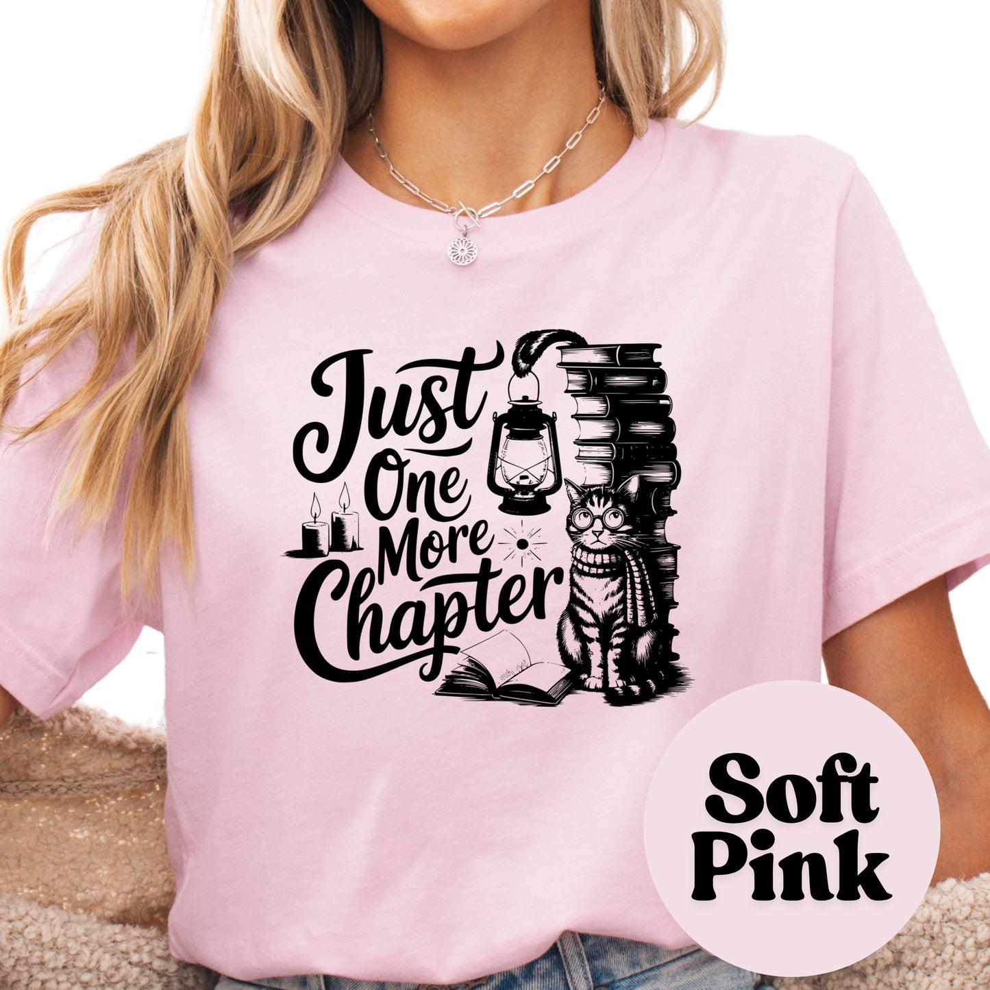 Just One More Chapter Shirt – Book Lover Tee with Cat – Funny Bookworm Graphic Tee – Cozy Reader Shirt – Cute Gift for Book Addicts