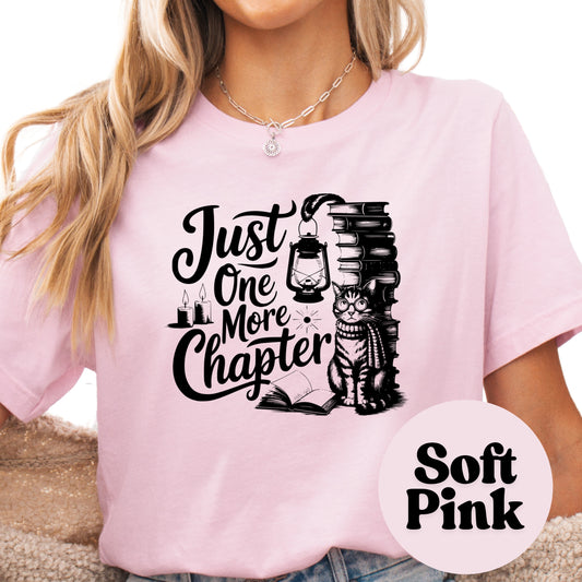 Just One More Chapter Shirt – Book Lover Tee with Cat – Funny Bookworm Graphic Tee – Cozy Reader Shirt – Cute Gift for Book Addicts