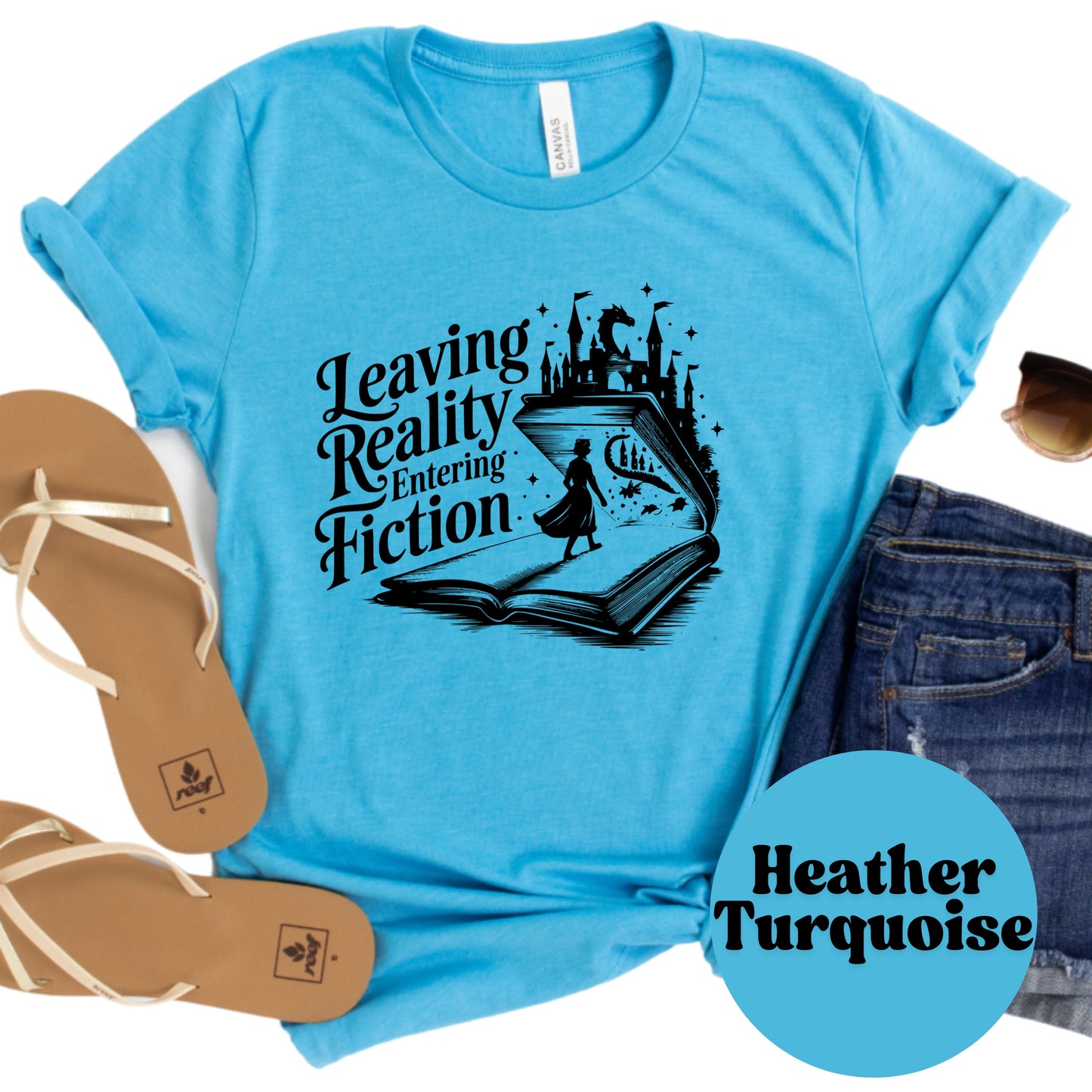 Leaving Reality Entering Fiction Shirt – Fantasy Reader Graphic Tee – Book Escape Shirt – Magical Reading Shirt – Gift for Fiction Lovers