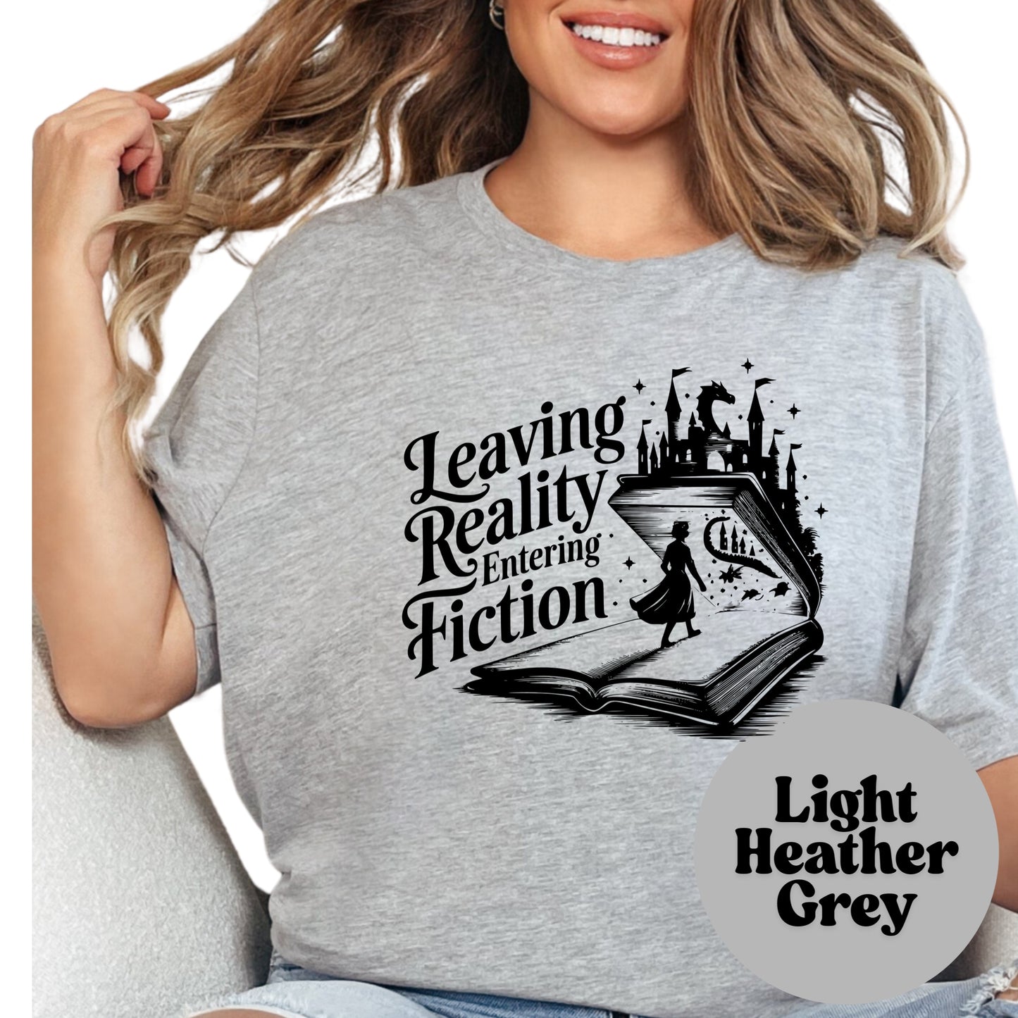 Leaving Reality Entering Fiction Shirt – Fantasy Reader Graphic Tee – Book Escape Shirt – Magical Reading Shirt – Gift for Fiction Lovers