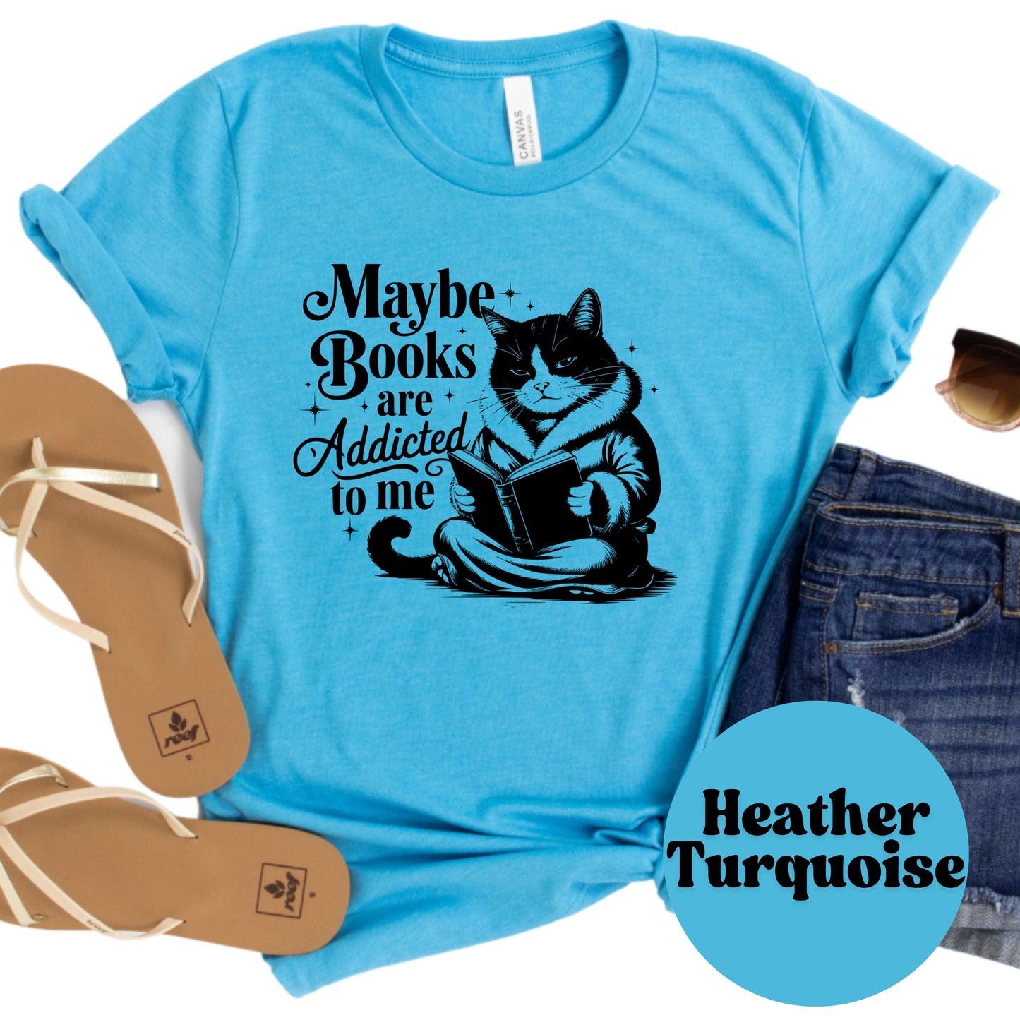 Maybe Books Are Addicted to Me Shirt – Funny Cat Reader Tee – Bookish Cat Shirt – Reading Lover Gift – Introvert Humor Tee
