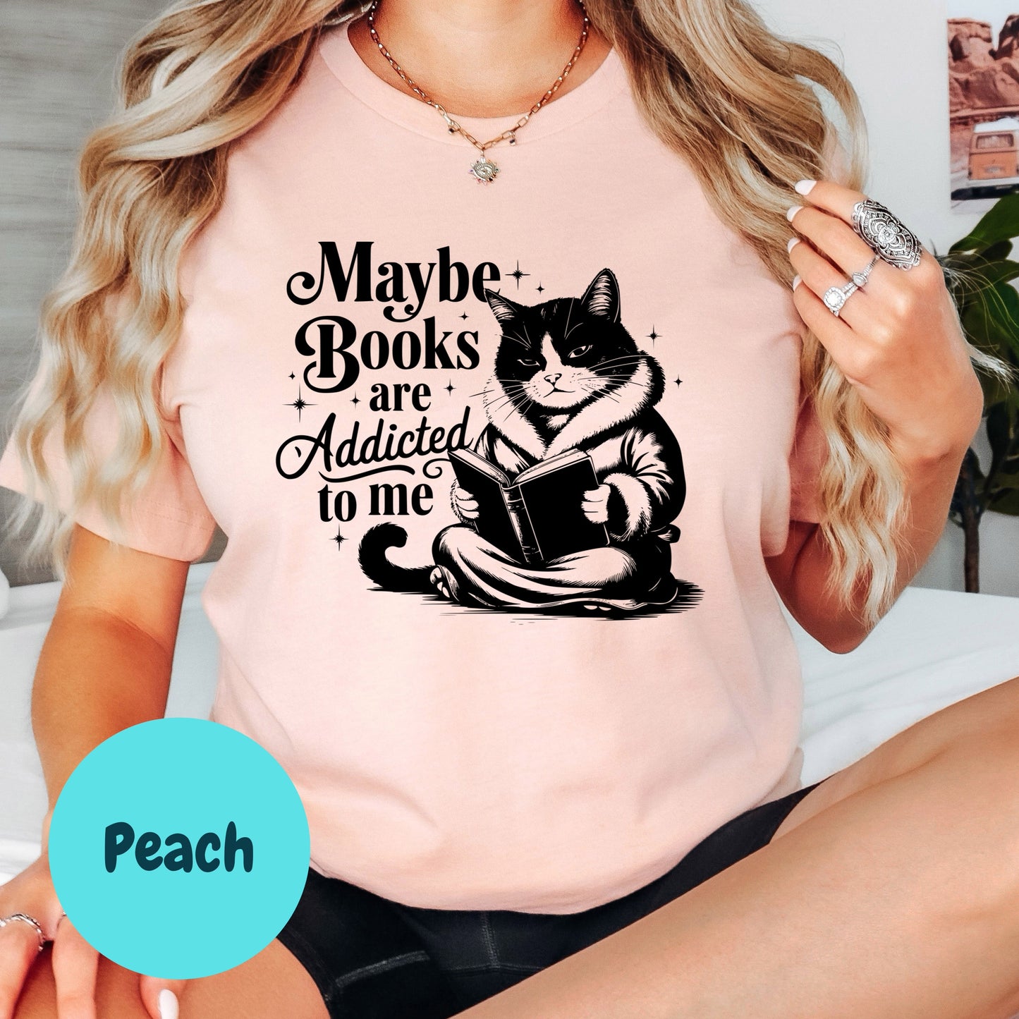 Maybe Books Are Addicted to Me Shirt – Funny Cat Reader Tee – Bookish Cat Shirt – Reading Lover Gift – Introvert Humor Tee