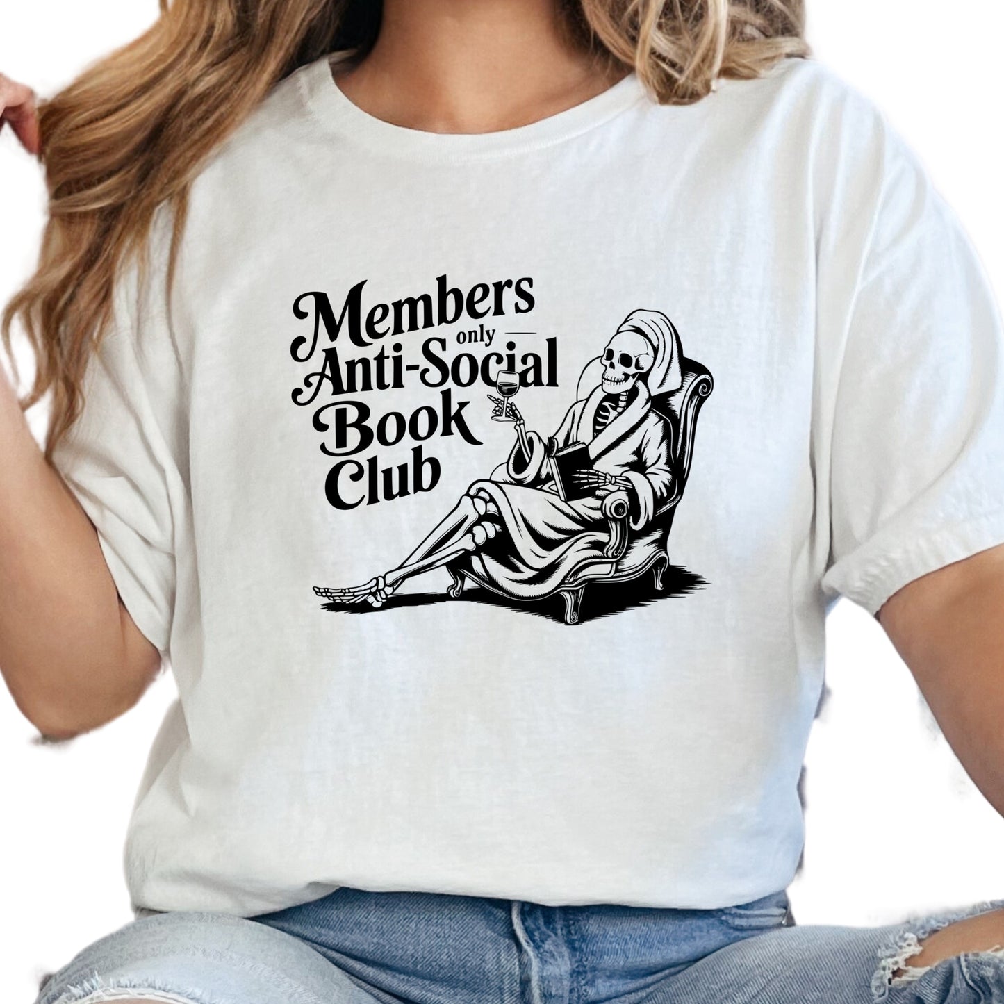 Anti-Social Book Club Shirt – Funny Skeleton Reading Tee – Introvert Book Lover Shirt – Dark Humor Reader Gift – Members Only Book Shirt