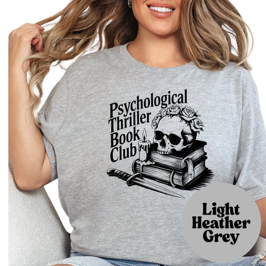 Psychological Thriller Book Club Shirt – Suspense Book Lover Tee – Thriller Reading Gift – Skull and Dagger Shirt – True Crime Inspired Top