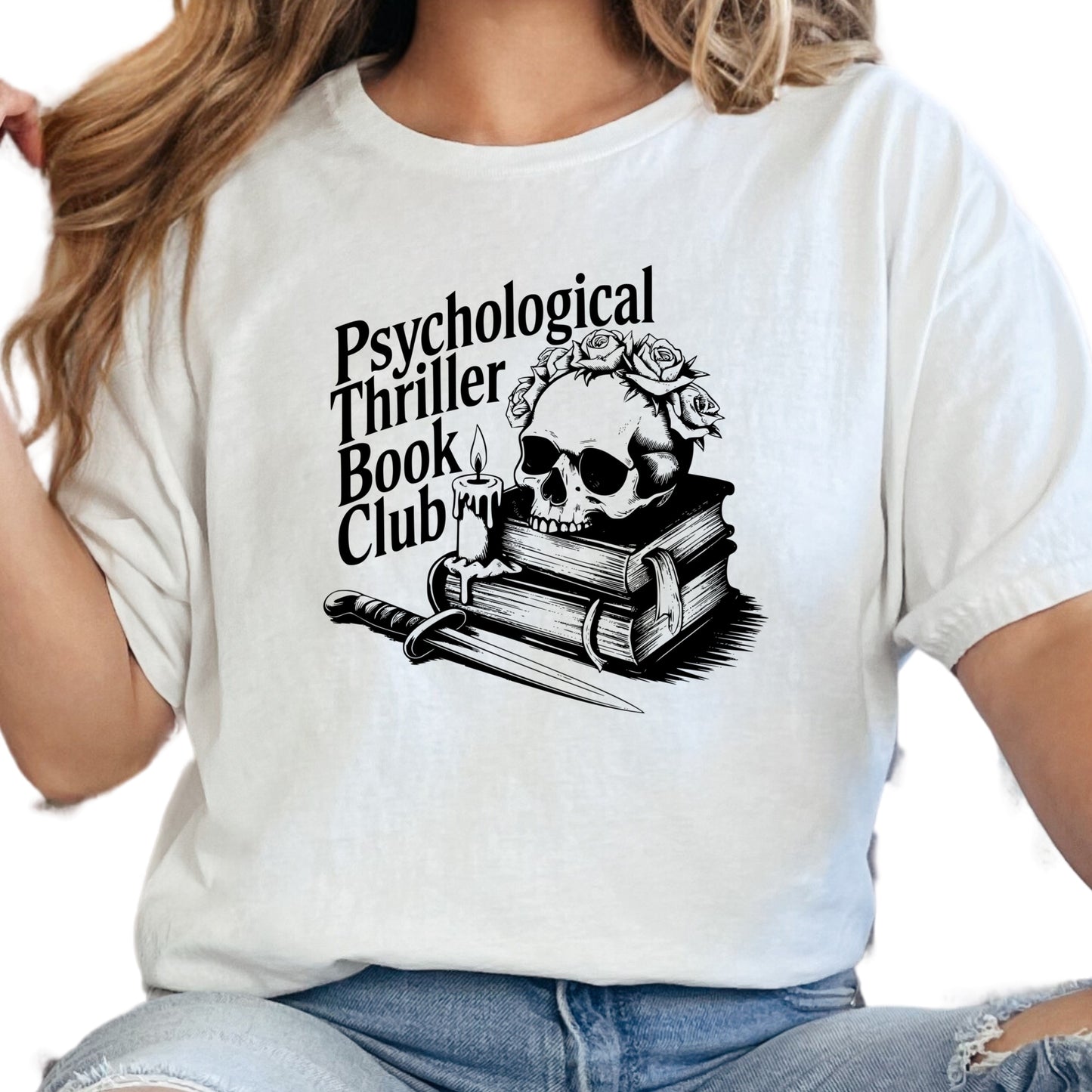 Psychological Thriller Book Club Shirt – Suspense Book Lover Tee – Thriller Reading Gift – Skull and Dagger Shirt – True Crime Inspired Top