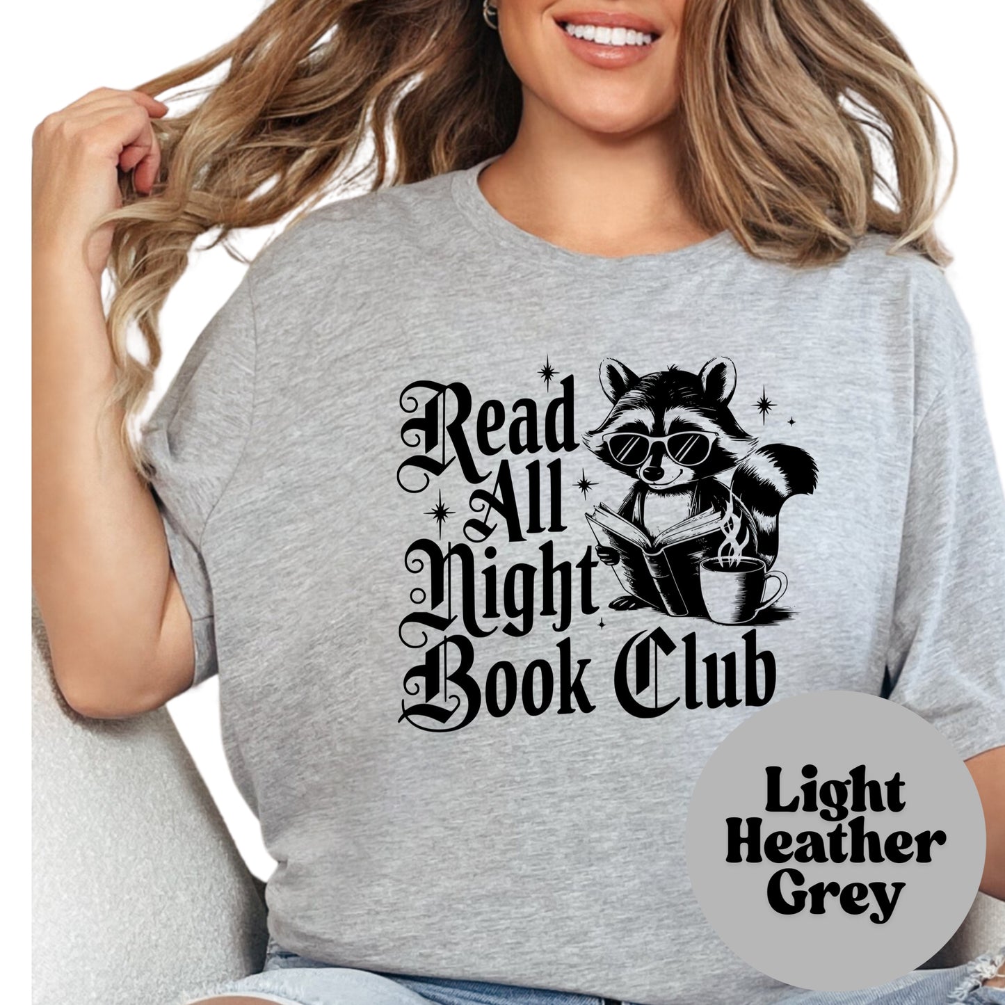 Read All Night Book Club Shirt – Funny Book Lover Tee – No Sleep Reading Gift – Raccoon Reader Shirt – Late Night Bookworm Top