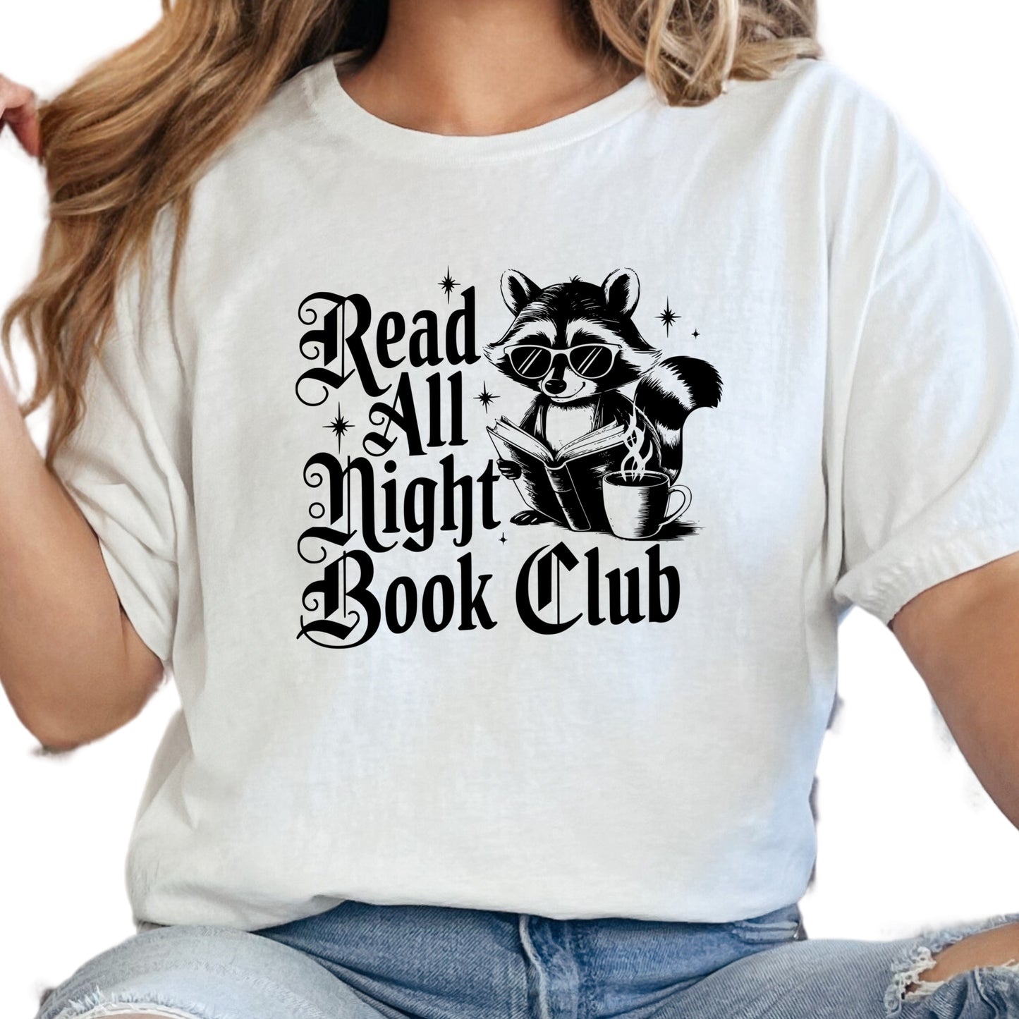 Read All Night Book Club Shirt – Funny Book Lover Tee – No Sleep Reading Gift – Raccoon Reader Shirt – Late Night Bookworm Top