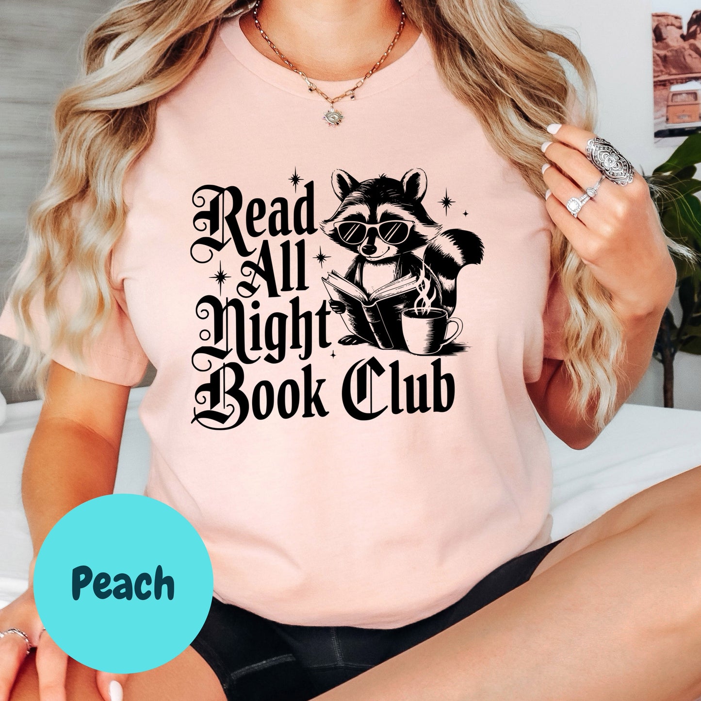 Read All Night Book Club Shirt – Funny Book Lover Tee – No Sleep Reading Gift – Raccoon Reader Shirt – Late Night Bookworm Top