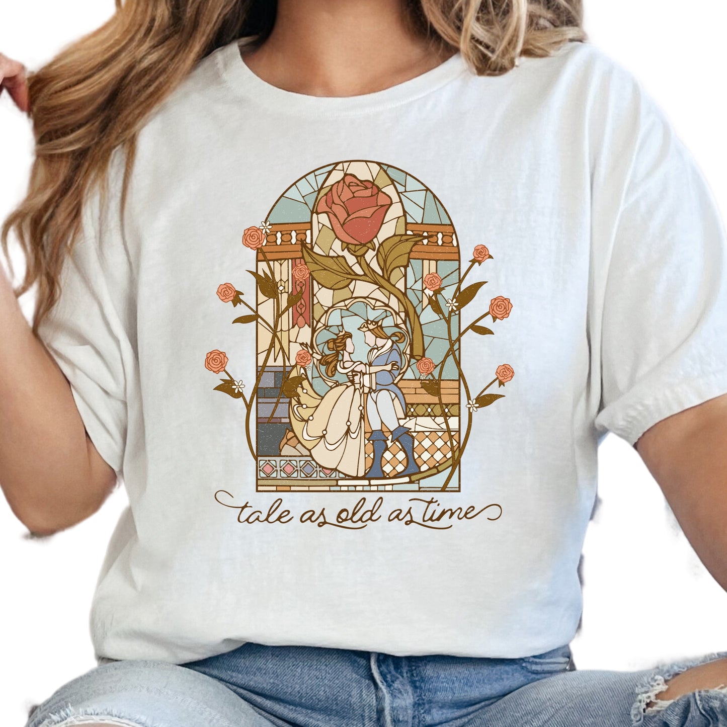 Tale As Old As Time Shirt – Fairytale Romance Tee – Stained Glass Bookish Shirt – Beauty and Beast Shirt – Fantasy Reader Gift