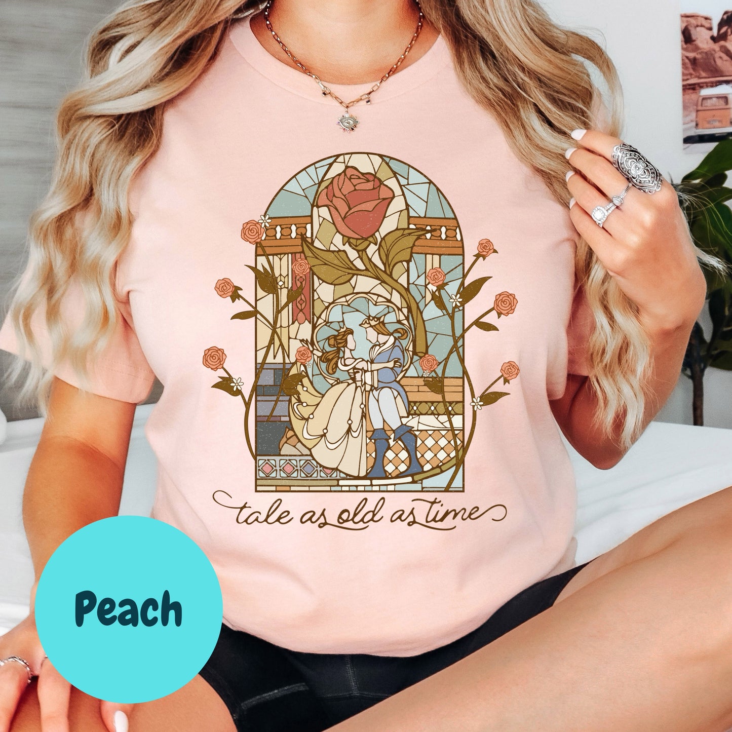 Tale As Old As Time Shirt – Fairytale Romance Tee – Stained Glass Bookish Shirt – Beauty and Beast Shirt – Fantasy Reader Gift