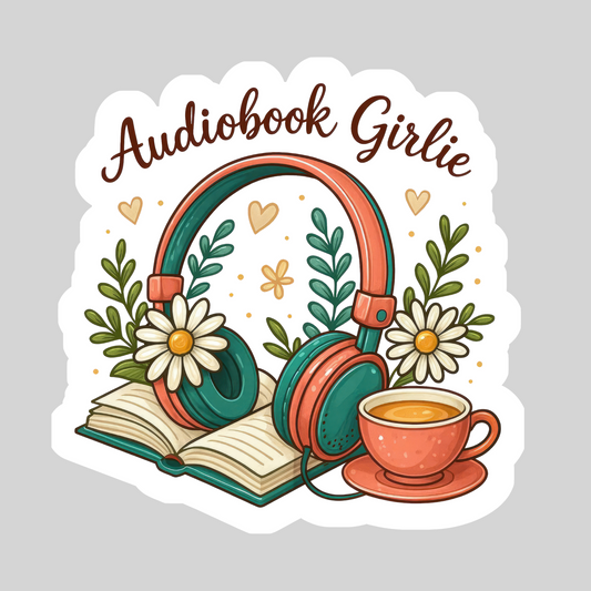 AudioBook Girlie – 3" Waterproof Bookish Sticker with Holo Overlay – Reading, Books, Reader Gift, Book Lover