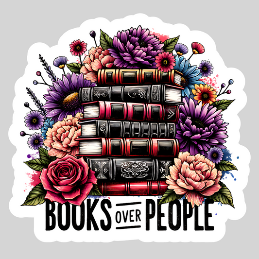 Books Over People Book Stack – 3" Waterproof Bookish Sticker with Holo Overlay – Reading, Books, Reader Gift, Book Lover