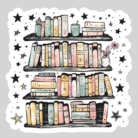 BookCase With Watercolor Books – 3" Waterproof Bookish Sticker with Holo Overlay – Reading, Books, Reader Gift, Book Lover