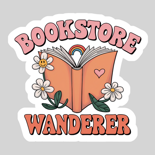 Bookstore Wanderer – 3" Waterproof Bookish Sticker with Holo Overlay – Reading, Books, Reader Gift, Book Lover