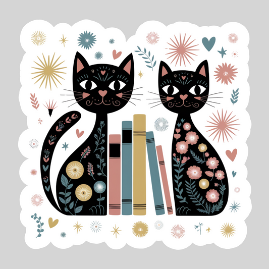Cats and Books – 3" Waterproof Bookish Sticker with Holo Overlay – Reading, Books, Reader Gift, Book Lover